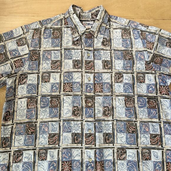 Reyn Spooner Hawaiian Shirt XL Blue Floral Sun Art Hawaii Surfing Vacation - Picture 3 of 8